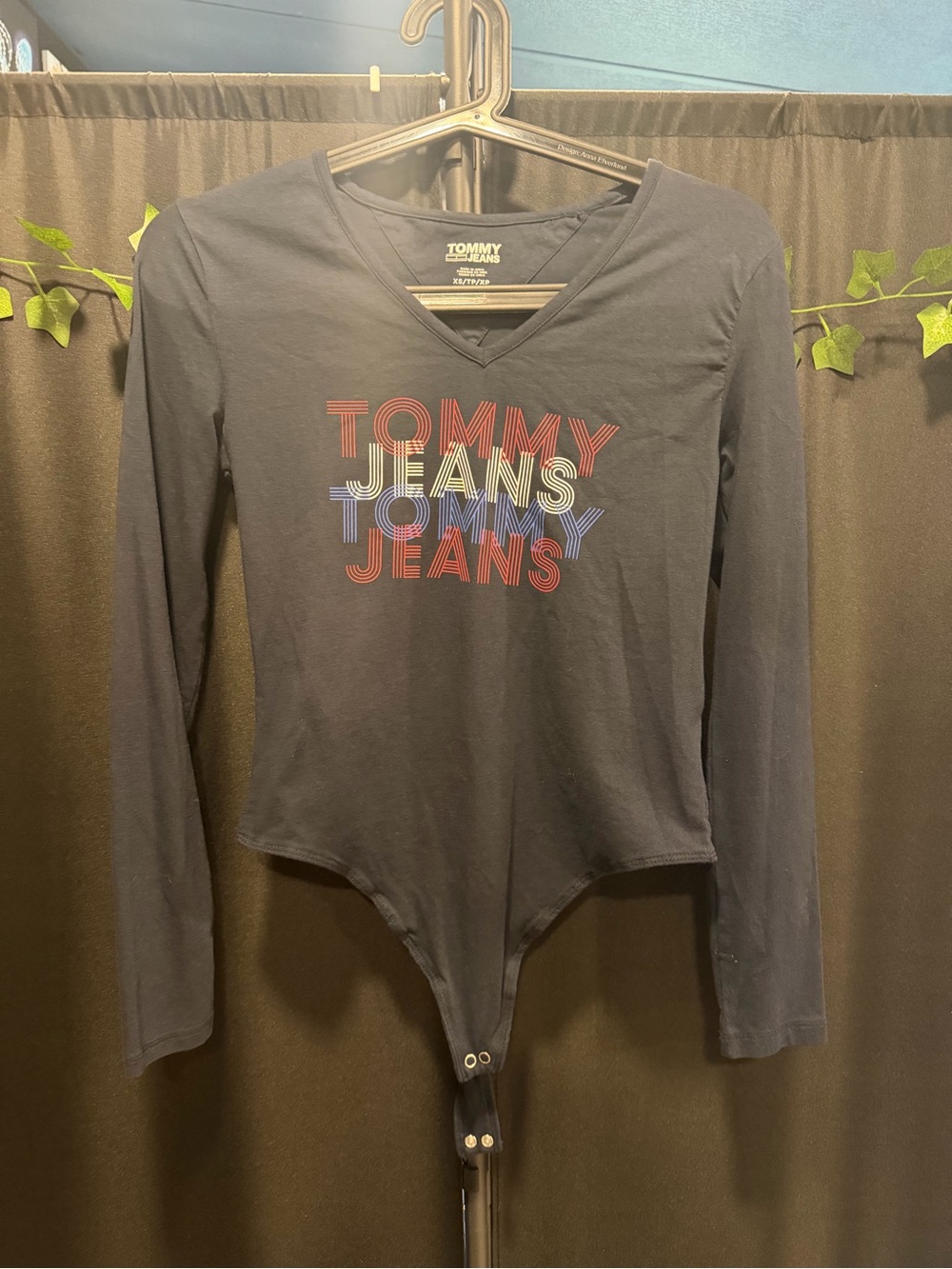 Tommy Hilfiger Navy Long-Sleeve Logo V-Neck Bodysuit